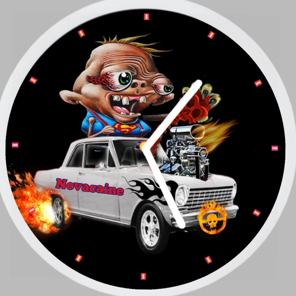 Novacaine Car Graphic Clock - Black and White